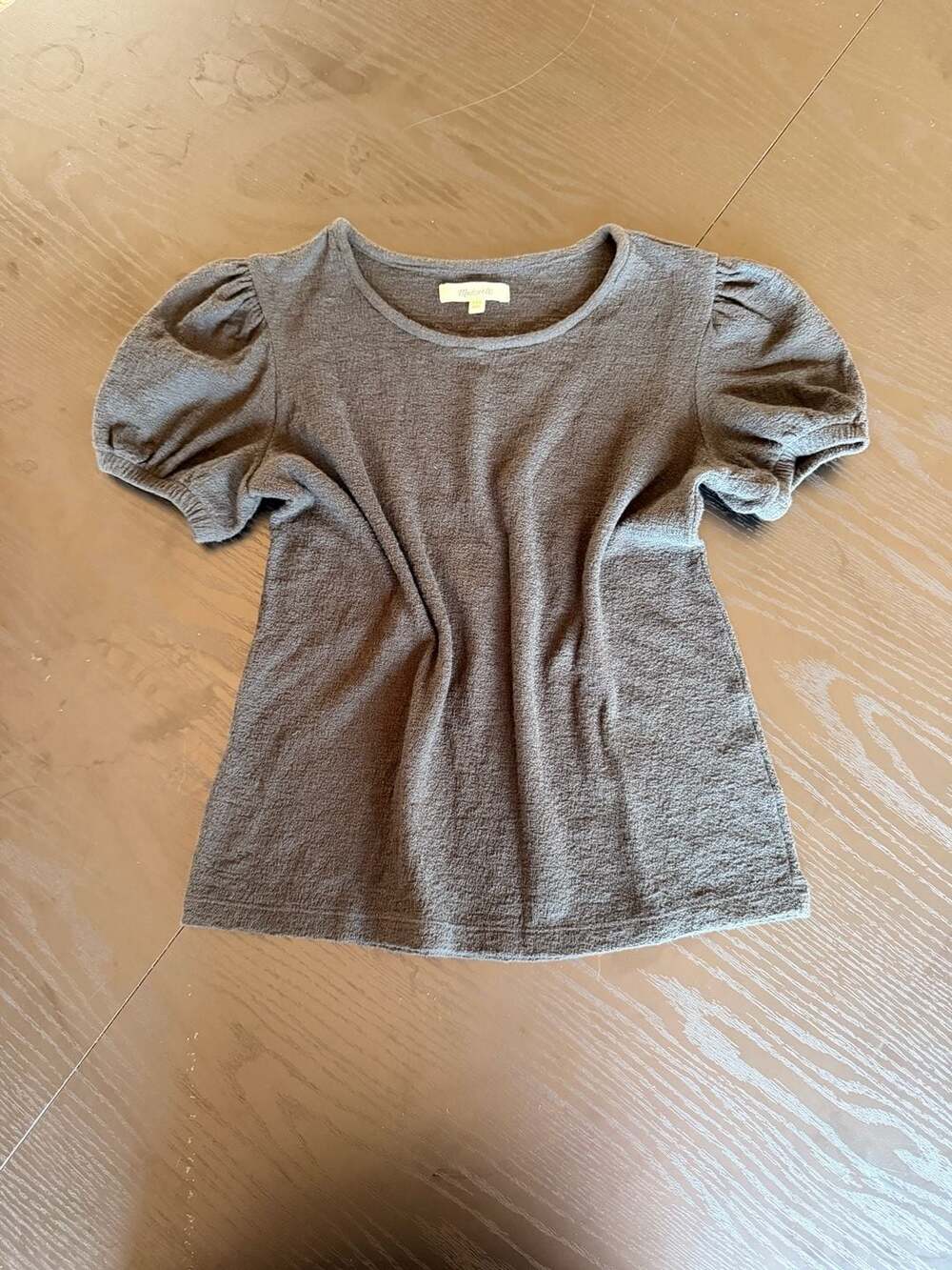 Madewell Women's Short Puff Sleeve Textured Knit Crew Neck Top